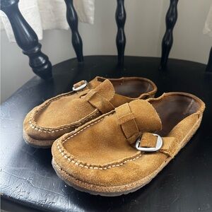 Brown Suede Slip-On Loafers with Buckle